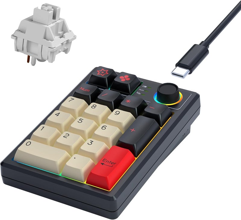 KEYCOOL K19 Wireless Numeric Keyboard, Mechanical Number Keypad Hot-swappable Bluetooth Numpad 5.0/2.4GHz, RGB Multi-Function Knob Numerical Keyboard for Laptop Mac Win iOS Android - Image 1